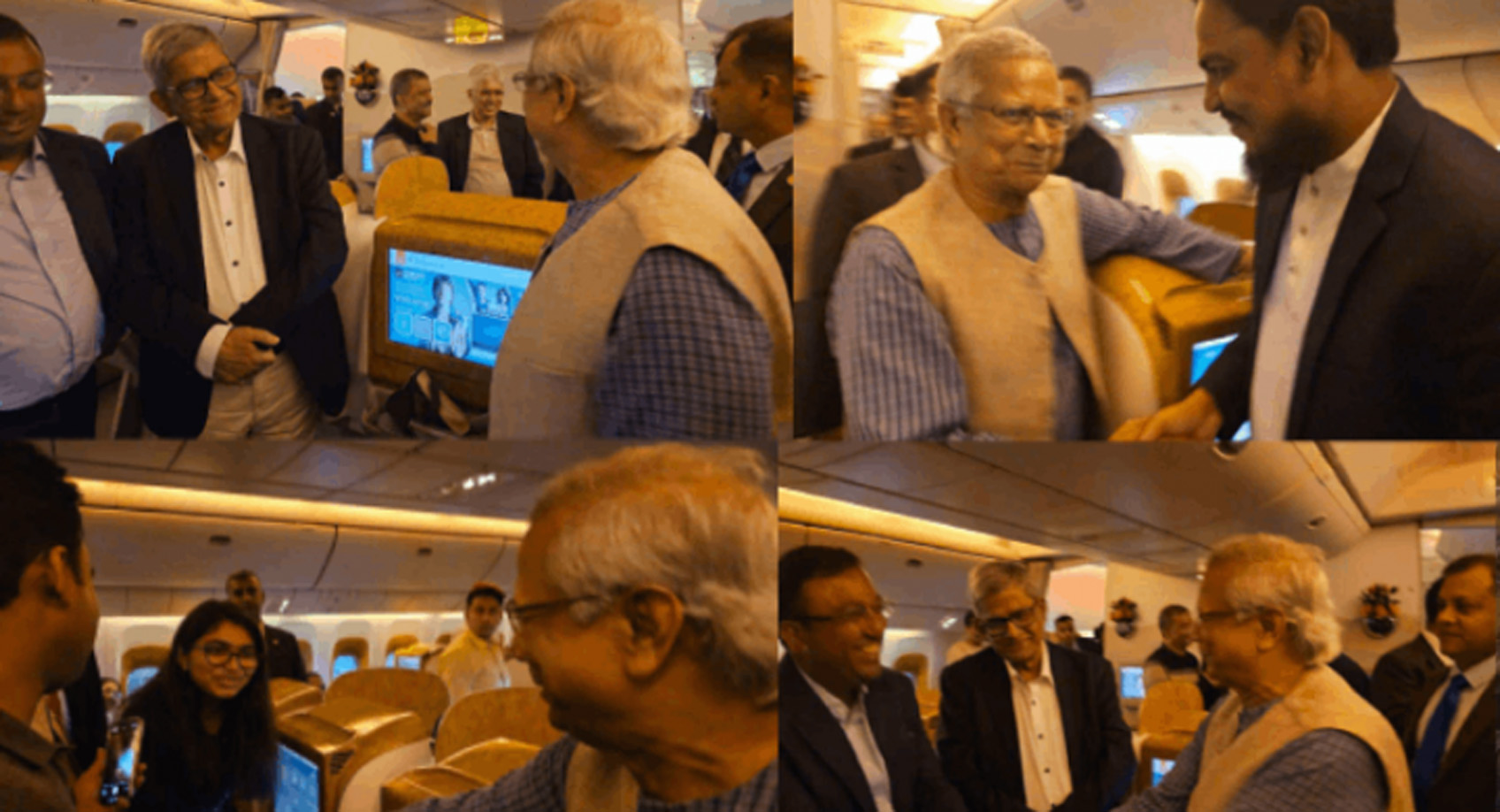 বিমানে সফরসঙ্গীদের সাথে সাক্ষাৎ করছেন প্রধান উপদেষ্টা ড. মুহাম্মদ ইউনূস
