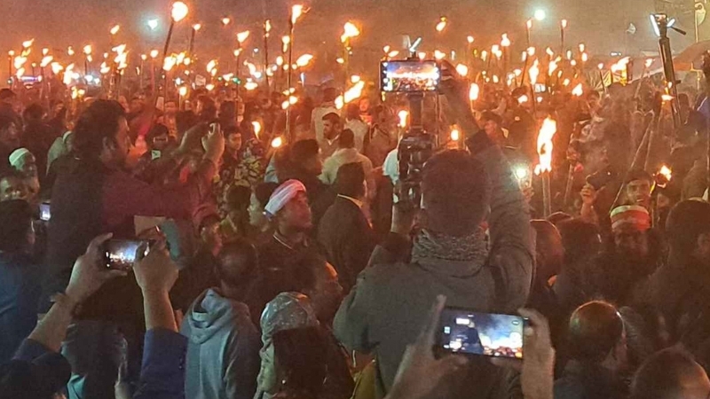 তিস্তার পাড়ে মশাল মিছিল