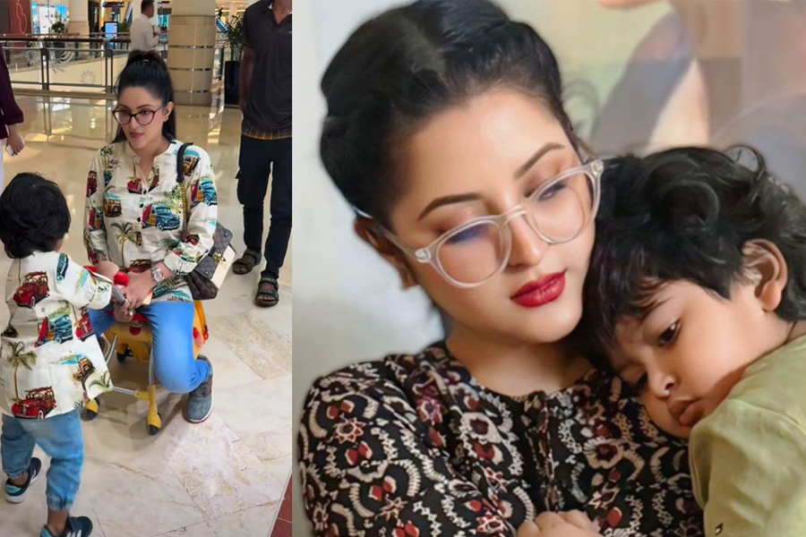 ছেলের সঙ্গে খুনসুটিতে মাতলেন পরীমণি