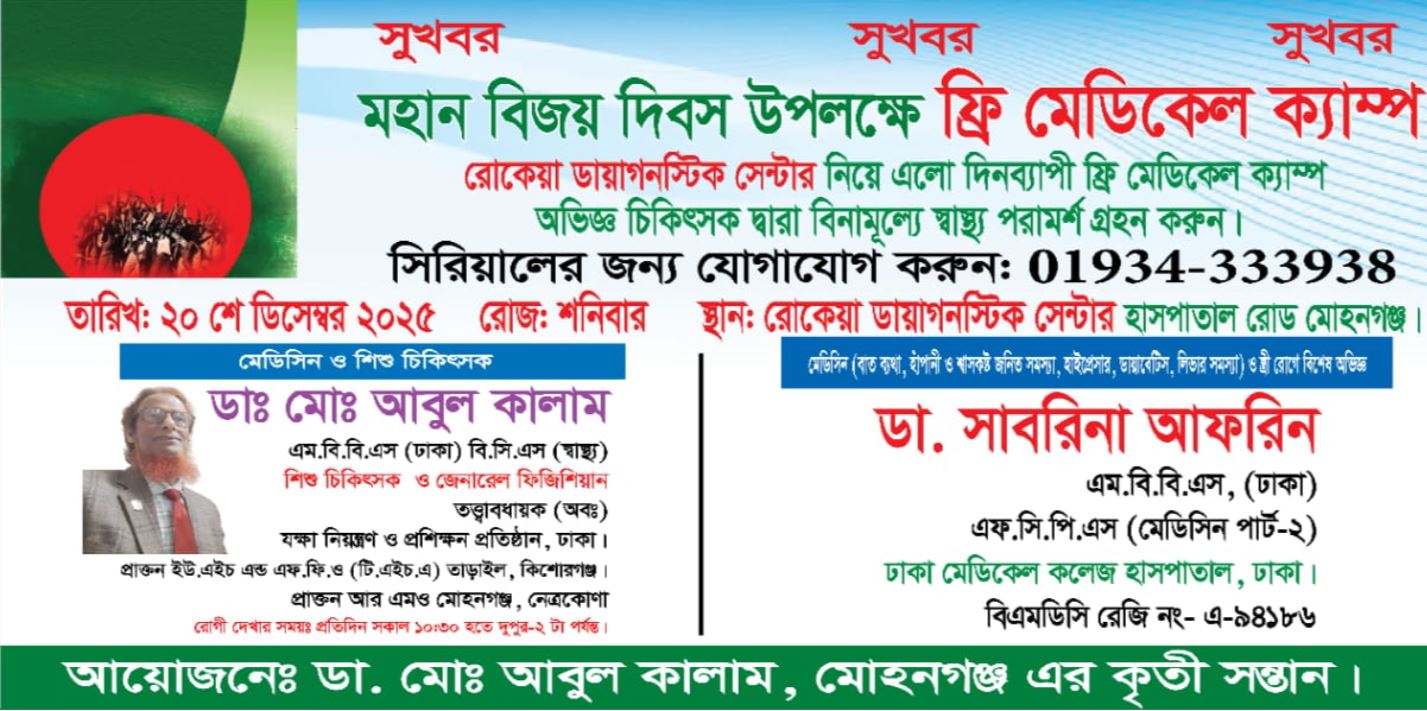 রোকেয়া ডায়াগনস্টিক সেন্টারে ‘ফ্রি মেডিকেল ক্যাম্প’