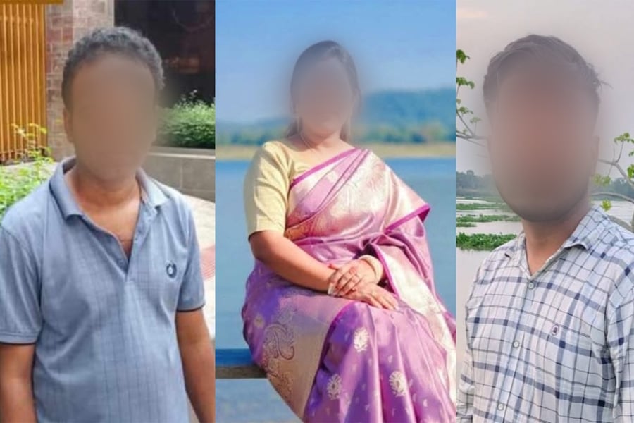 বাঁ থেকে স্বামী সজল কুমার দেউরী, তার স্ত্রী রঞ্জিতা রানী হালদার ও পরকীয়া প্রেমিক অভিযুক্ত শোভন বেপারী। ছবি: ভিওডি বাংলা