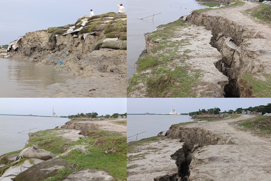 তালতলীর বেড়িবাঁধে ভয়াবহ ফাটল, ঝুঁকিতে ১৫ গ্রাম