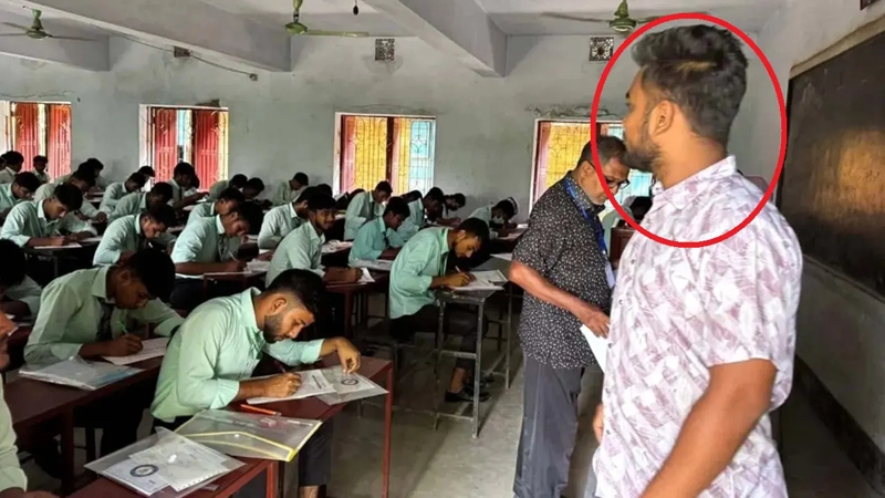 আইনের তোয়াক্কা না করে পরীক্ষাকেন্দ্রে ছাত্রদল নেতা