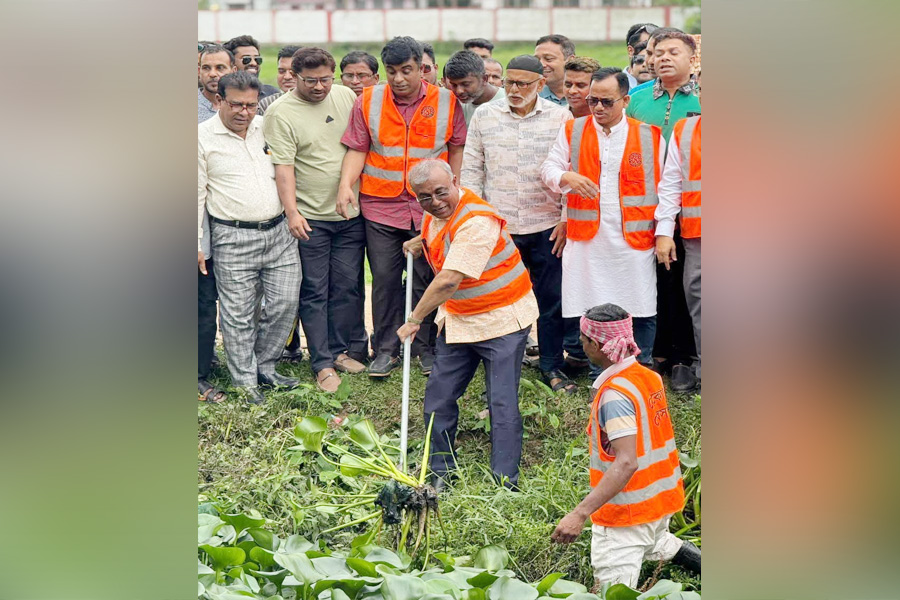 নেত্রকোনায় ডেঙ্গু প্রতিরোধে খালে নেমে ময়লা পরিষ্কার করলেন এমপি