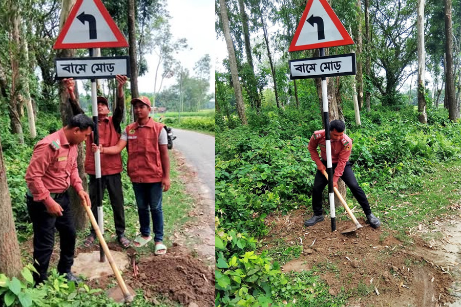 সেনুয়ায় ঝুঁকিপূর্ণ বাঁকে সতর্কীকরণ সাইনপোস্ট পুনঃস্থাপন