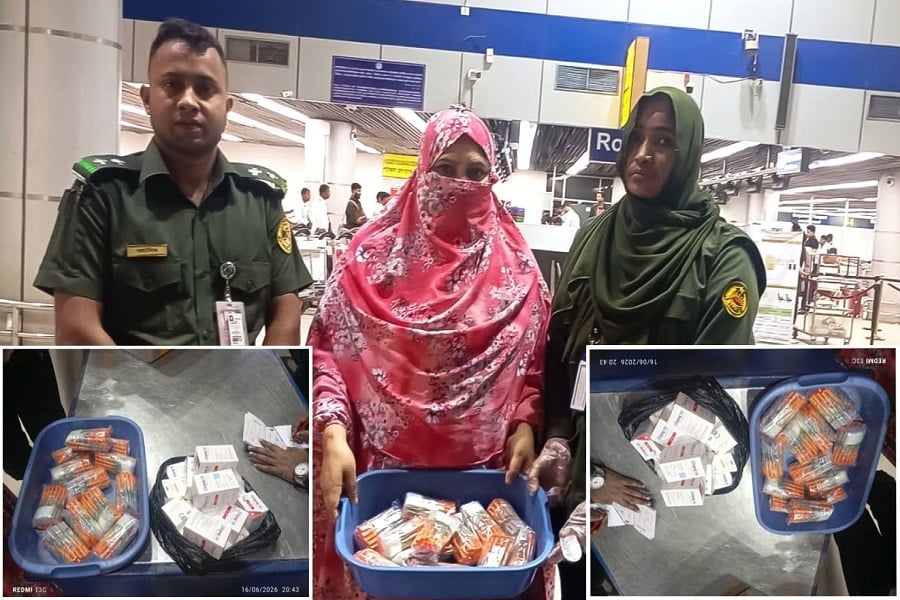 দেহে লুকিয়ে সিরিঞ্জ-ওষুধ পাচার, শাহজালালে চীনগামী নারী আটক