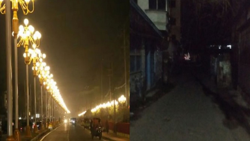 রাজশাহী নগরীর সড়কে ঝলমলে আলো, পাড়া-মহল্লা অন্ধকার