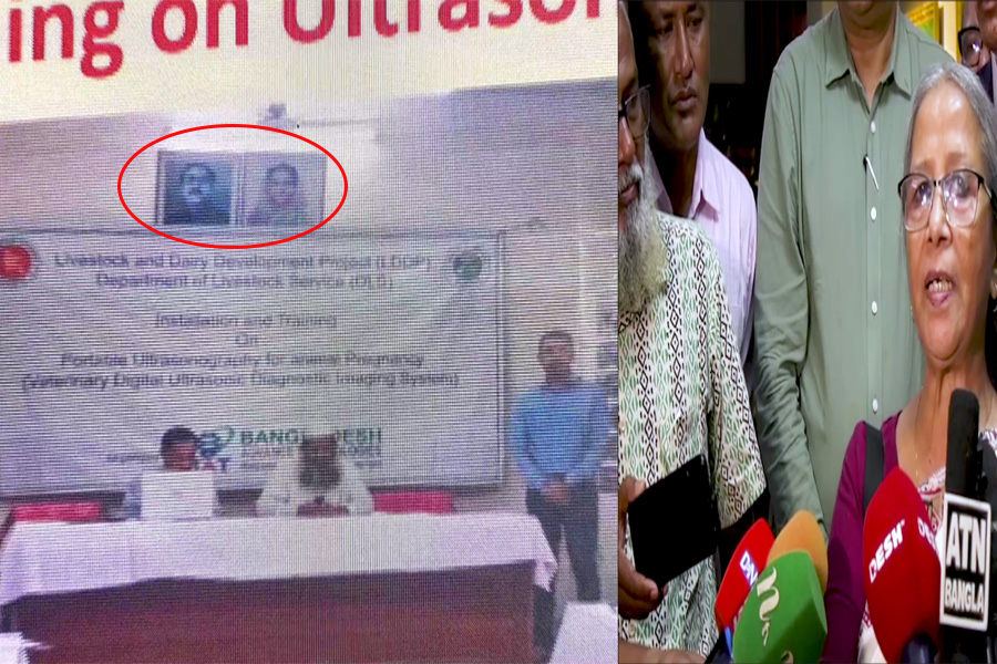 উপদেষ্টার সামনে স্ক্রিনে ভেসে উঠল হাসিনা ও শেখ মুজিবের ছবি