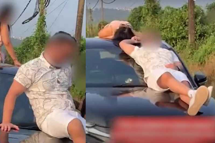 গোয়ায় প্রি-ওয়েডিং ফটোশুটে চলন্ত গাড়ির ছাদে ঝুঁকিপূর্ণ কাণ্ড