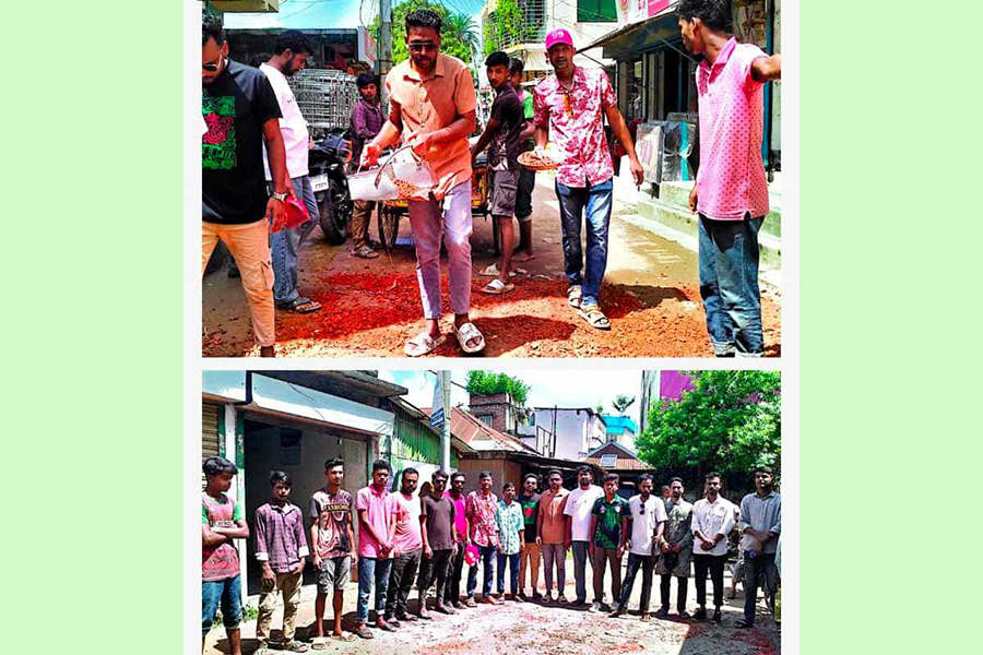 তাড়াশে যুবদল ও ছাত্রদলের উদ্যোগে পৌর শহরের রাস্তা সংস্কার